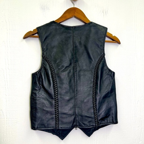 Milwaukee Leather - Black Leather Hide With Braided Trim Zip Up Vest Size XS - Picture 12 of 12